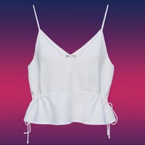 Zara White V-Neck Drawstring Cami